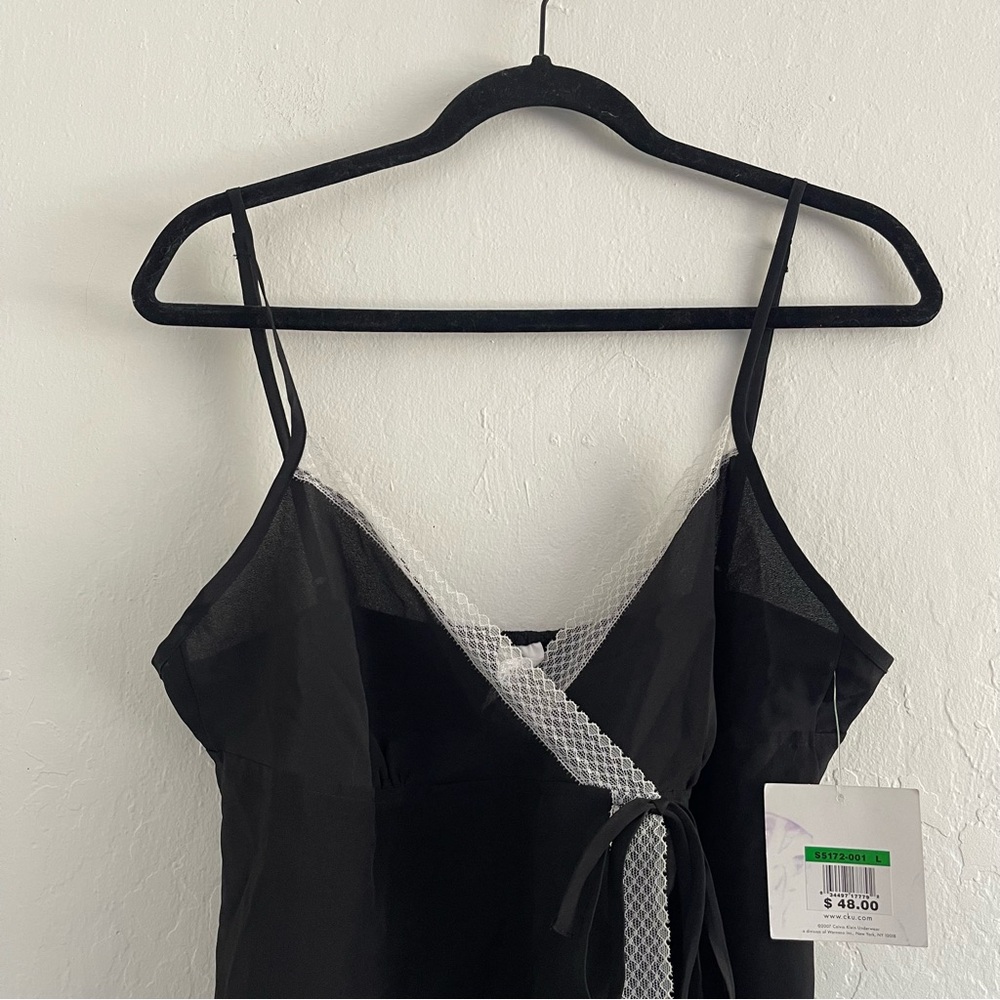 Y2K Calvin Klein Deadstock Black Sheer Slip Dress Mini Women's Size Large NWT - Picture 3 of 11